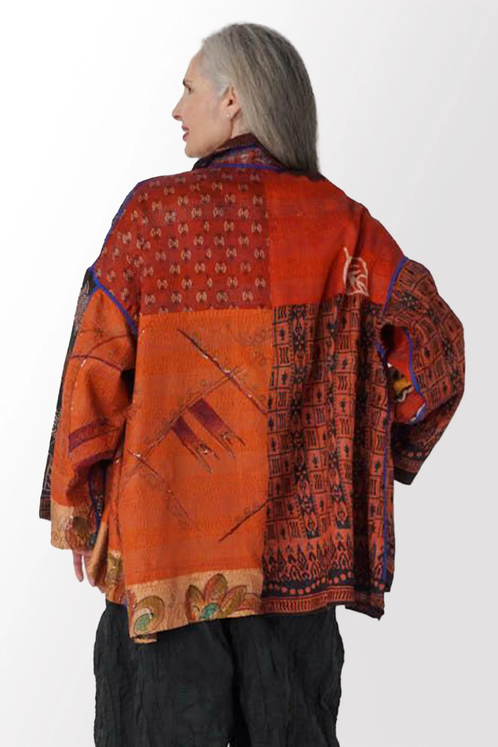 VINTAGE SILK KANTHA OVERSIZED MINI COAT - sv2332-0002a -