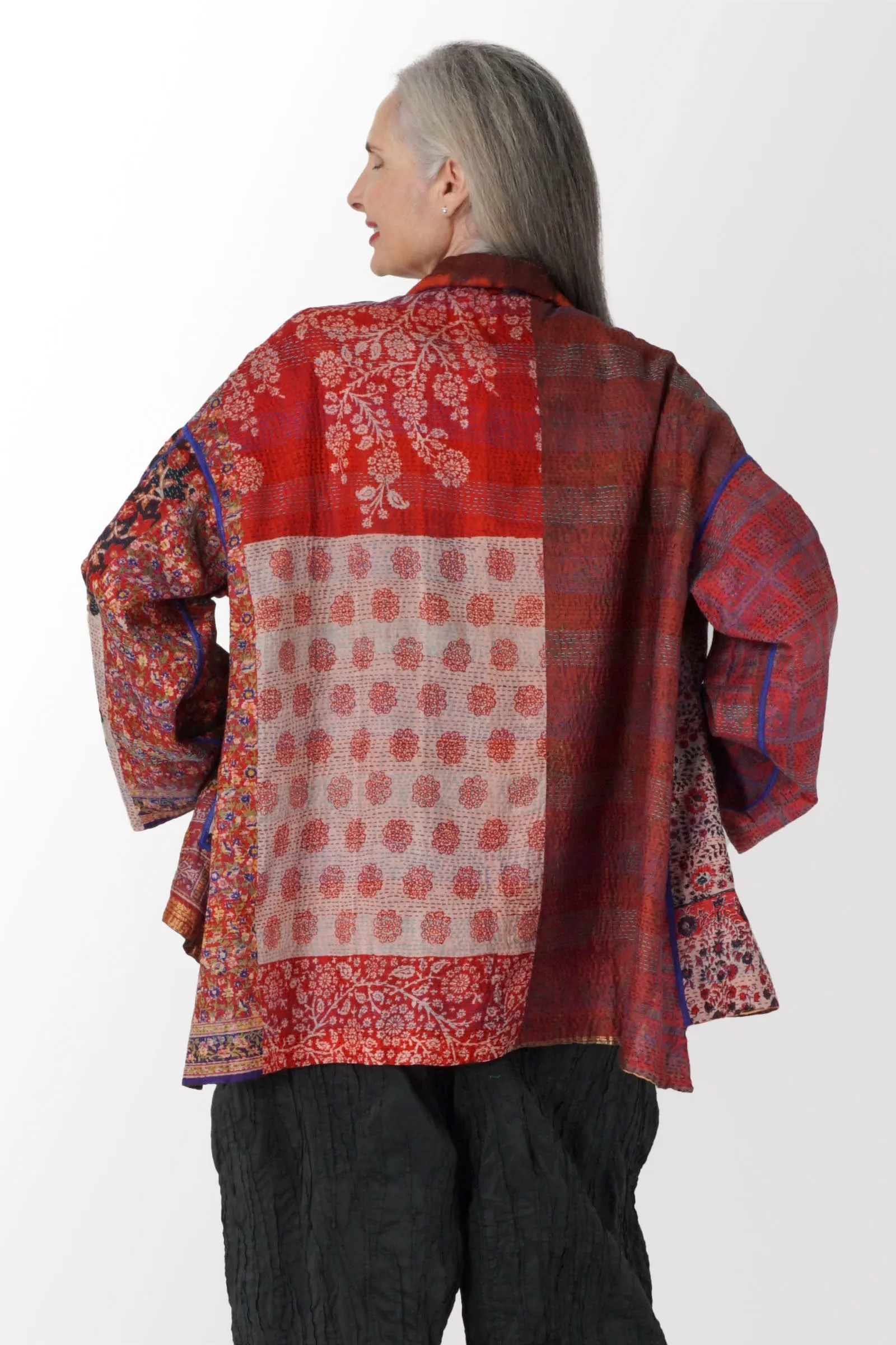 VINTAGE SILK KANTHA OVERSIZED MINI COAT - sv2332-0002a -