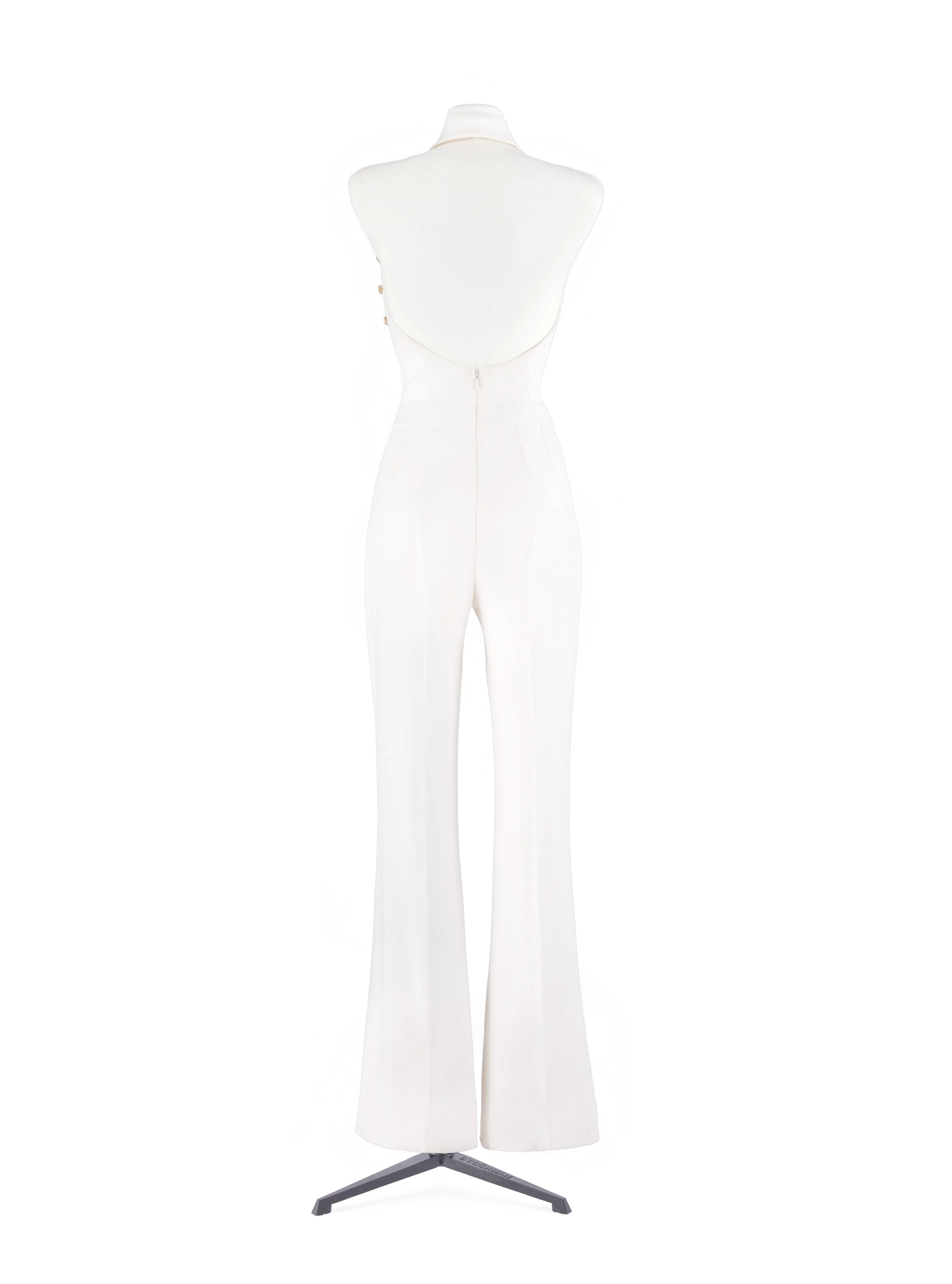 White Crepe Ostrich Feather Embellished Jumpsuit