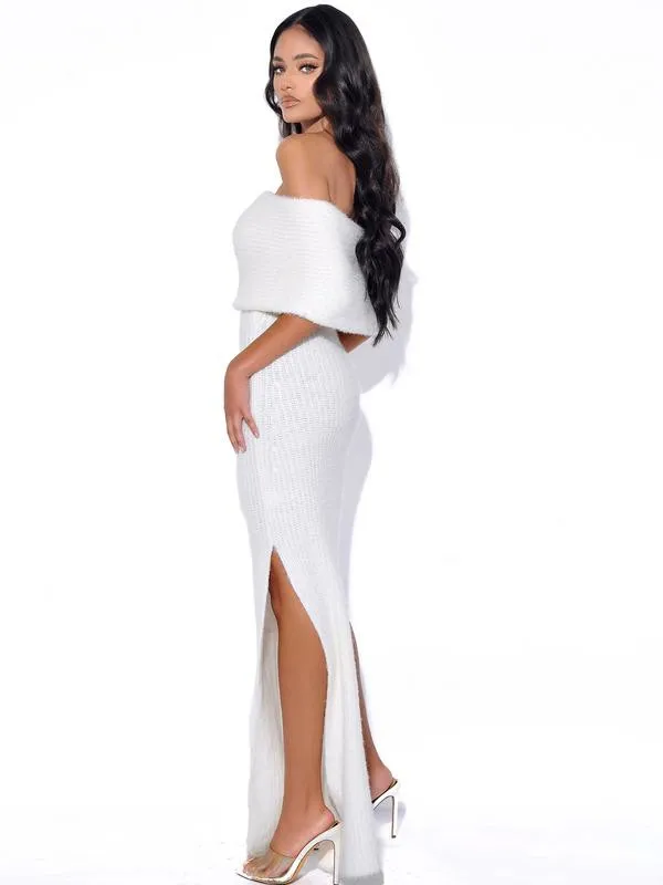 White Yuliana White Off Shoulder Long Sweater Dress