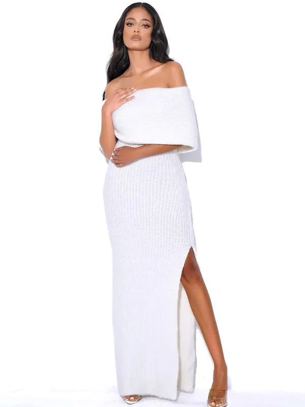 White Yuliana White Off Shoulder Long Sweater Dress