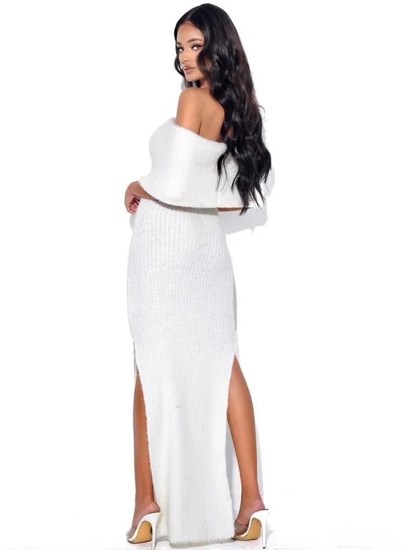 White Yuliana White Off Shoulder Long Sweater Dress