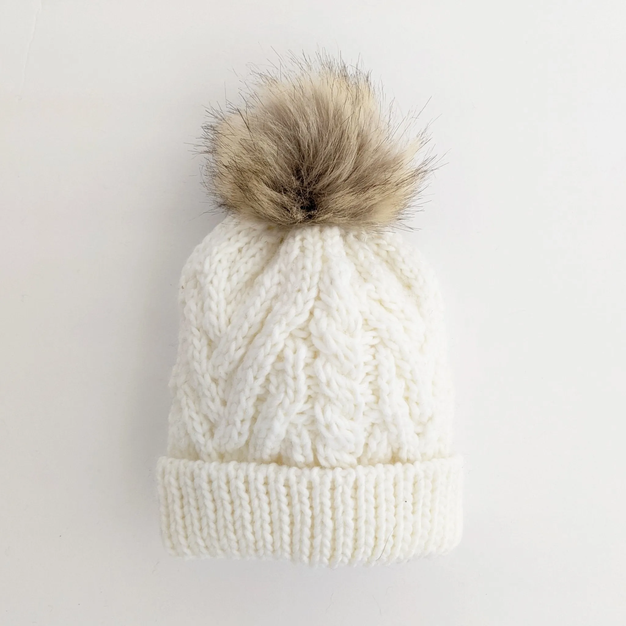 Winter White Pop Pom Pom Beanie Hat