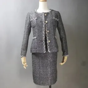 Women Custom Made Tweed Dark Grey Jacket   Dress/Shorts/ Pencil Skirt Suit