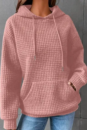 Women Drawstring Waffle Pullover