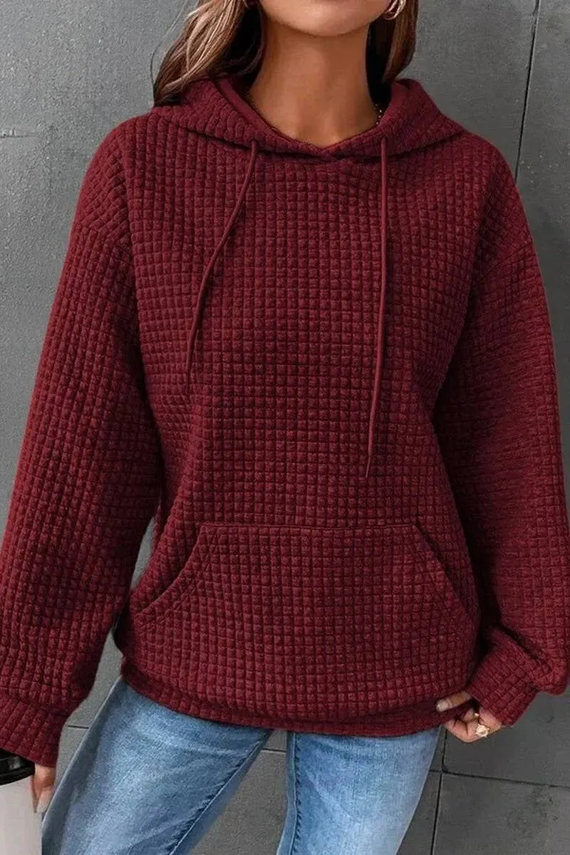 Women Drawstring Waffle Pullover