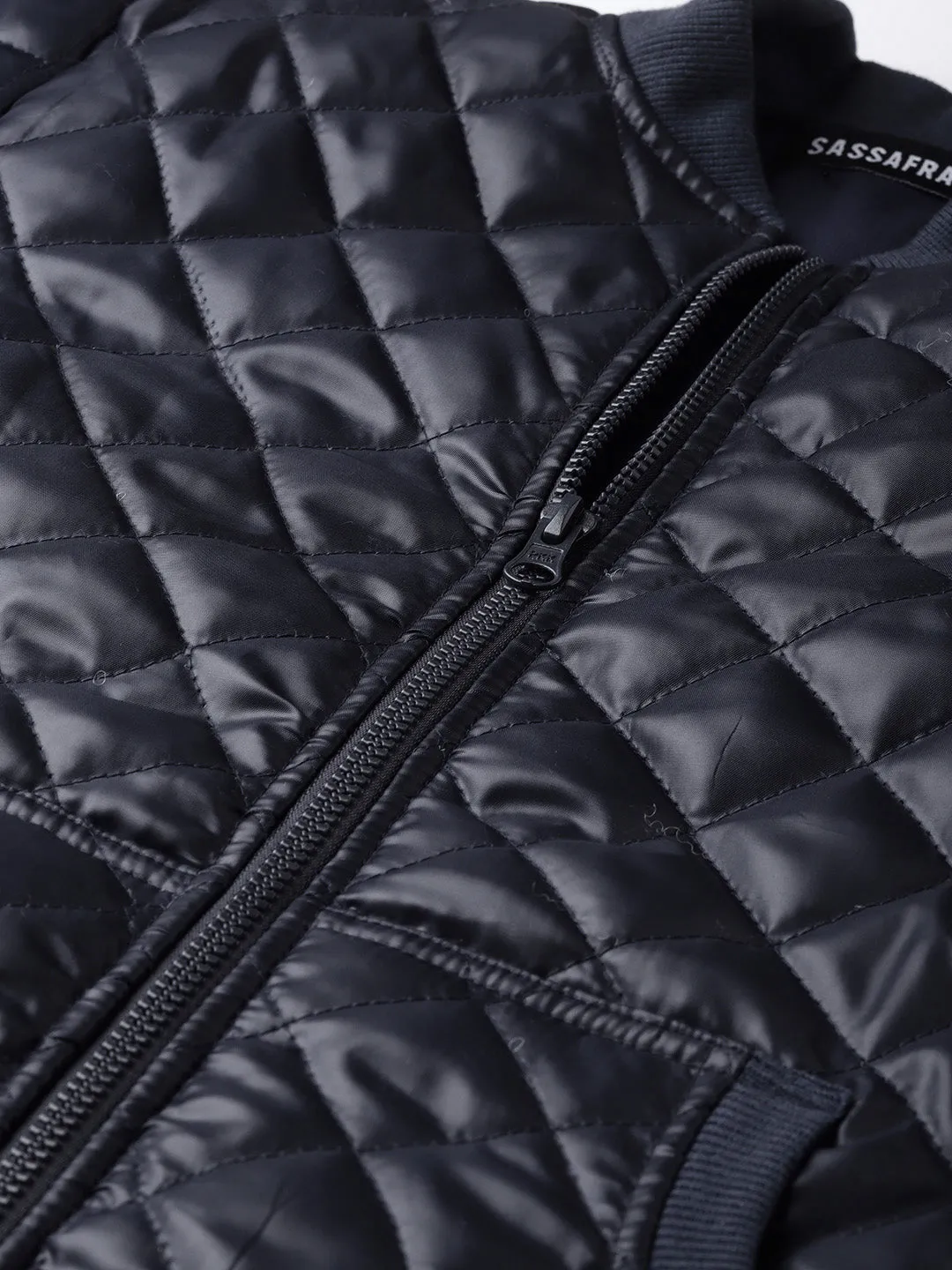 Women Navy Quilted Bomber Jacket