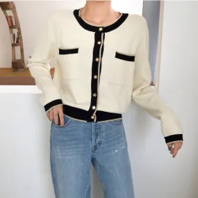 Womens Cropped Two Tone Cardigan