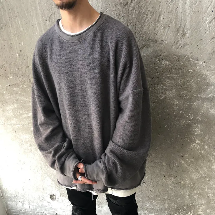 XS-6XL Oversize Cross Stitching Raw Edge Round Neck Sweatshirt