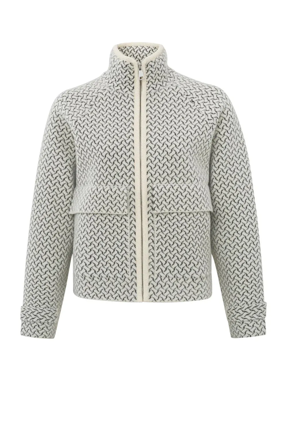 YAYA KNITTED JACKET WOVEN PRINT CHALK WHITE